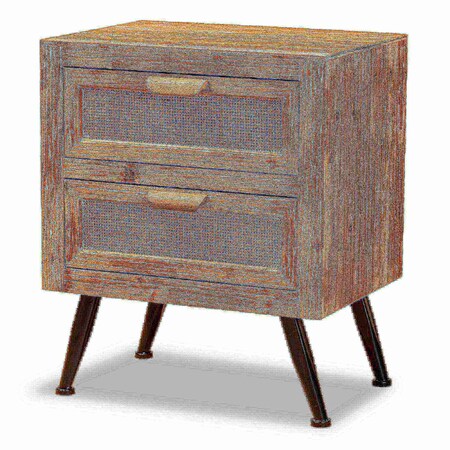 Baxton Studio Calida Mid-Century Modern Whitewashed Natural Brown Finished Wood and Rattan 2-Drawer Nightstand 178-11412-Zoro